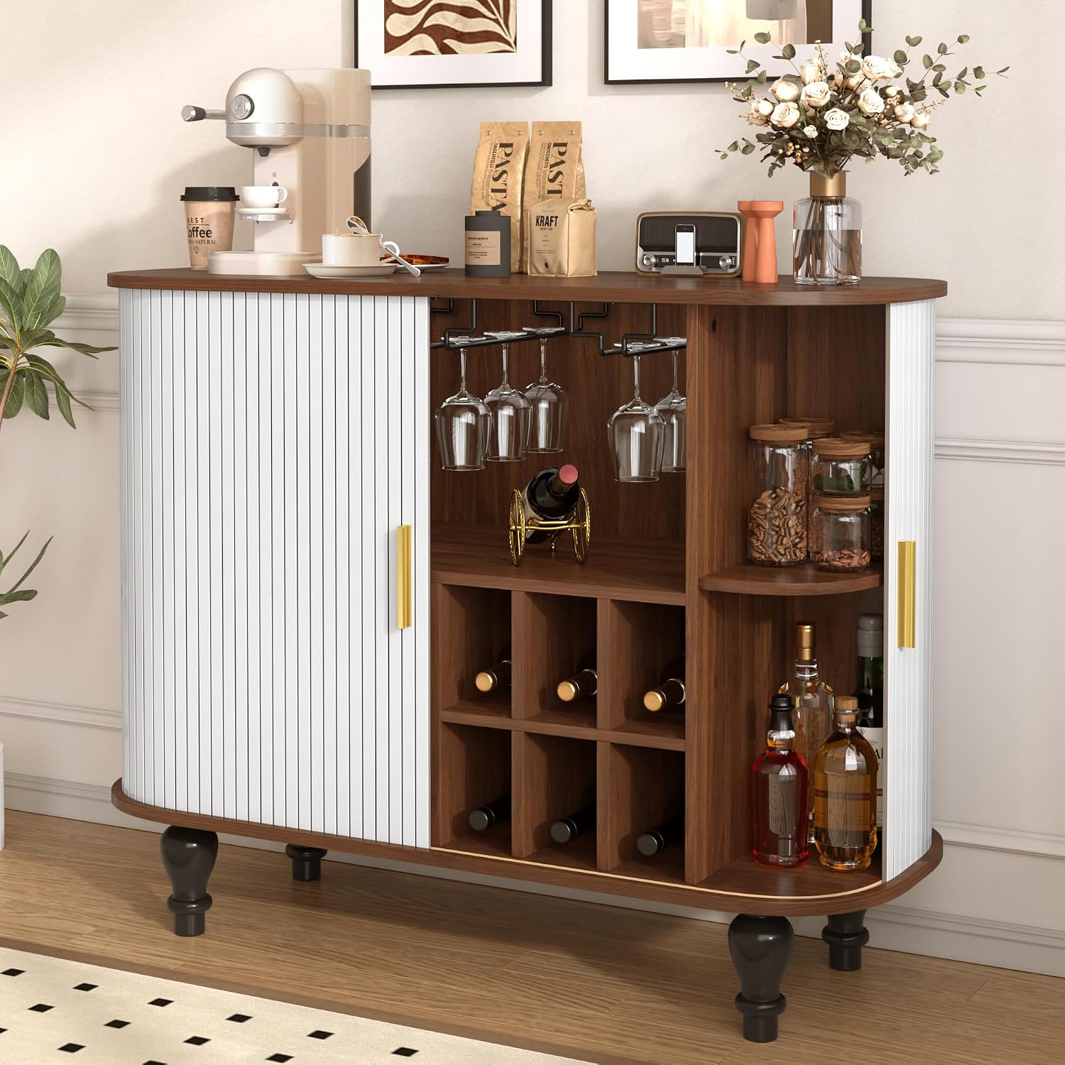 Home Bar And Cabinet - White Bar Cabinet with 6 Wine