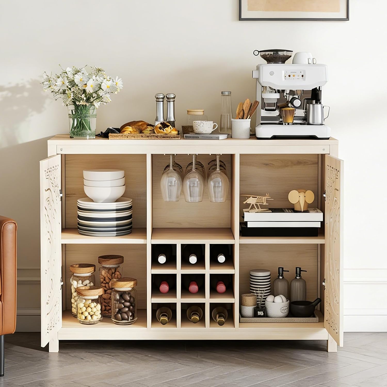 Home Bar And Cabinet - Wood Bar Cabinet with Adjustable Wine