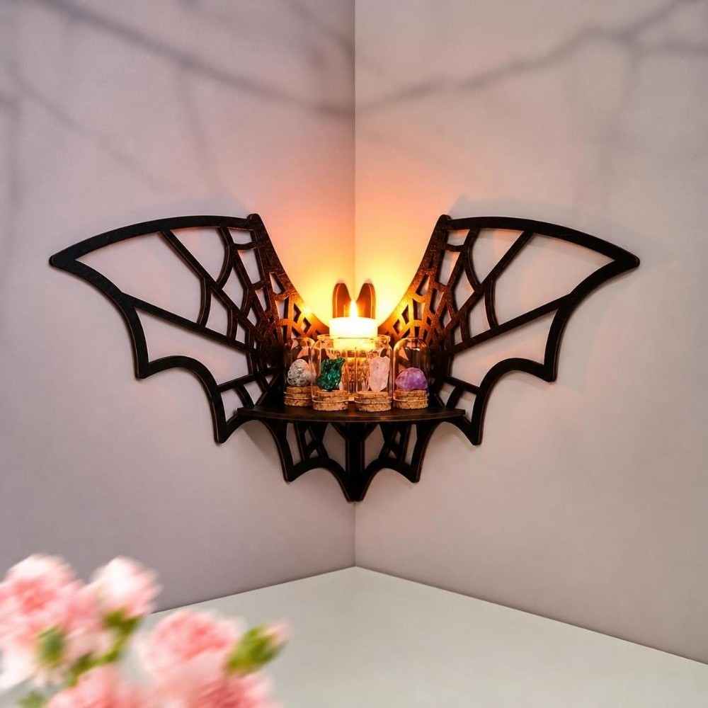 Home Bar Shelf - Wooden Bat Corner Shelf Hollow Pattern
