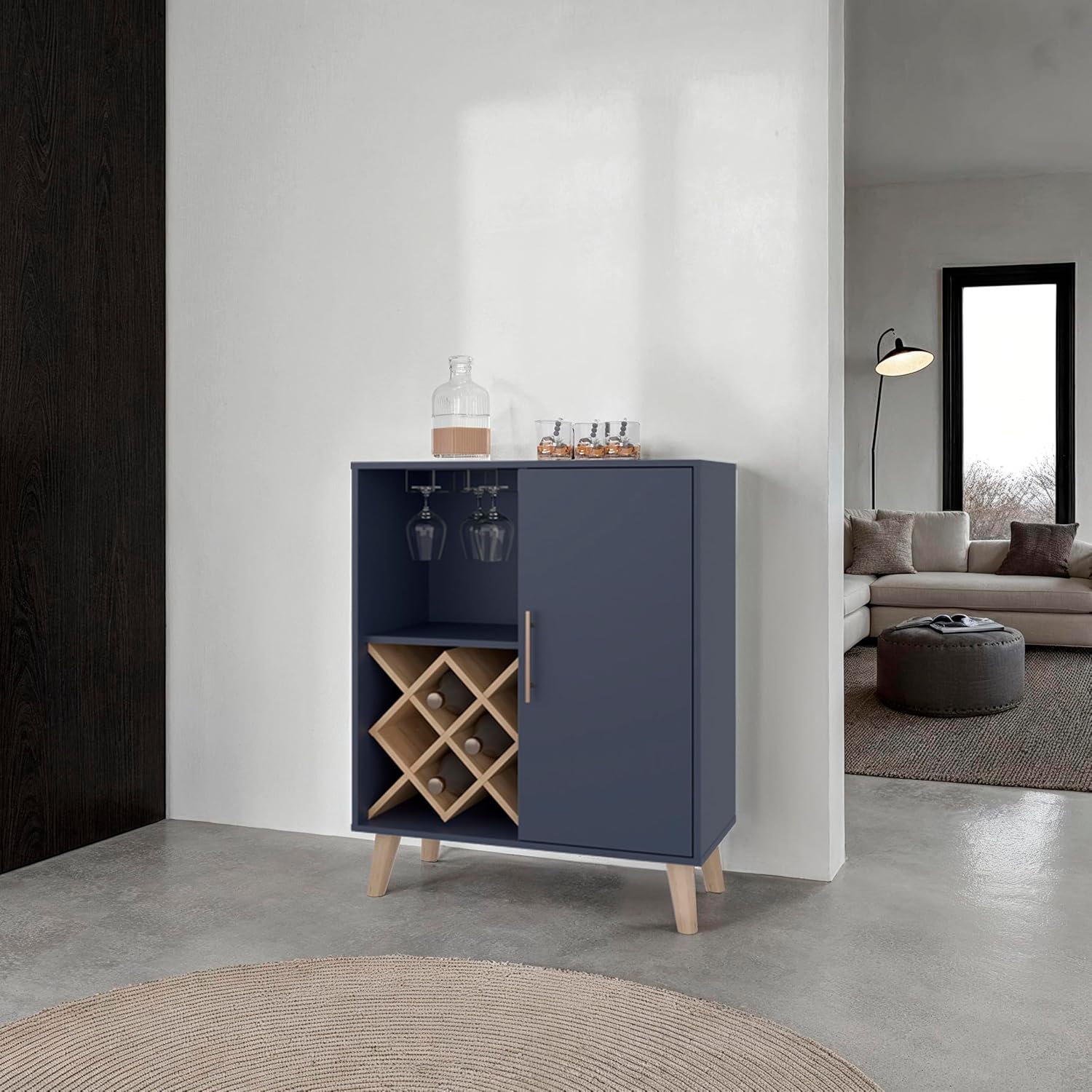 Home Bar Shelves - Oak Blue Bar Cabinet 4 Shelves