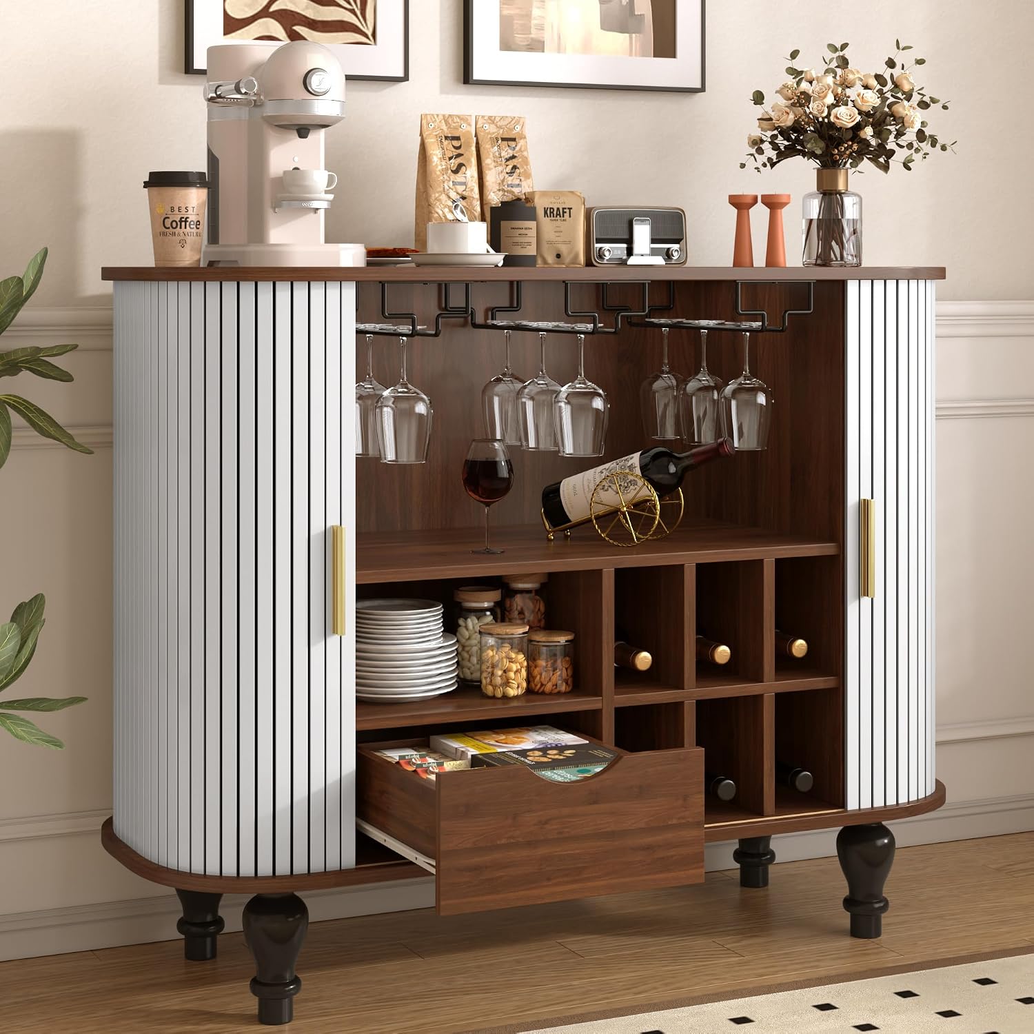 White Bar Cabinet with 6 Wine  - Home Bar And Cabinet recension och pris