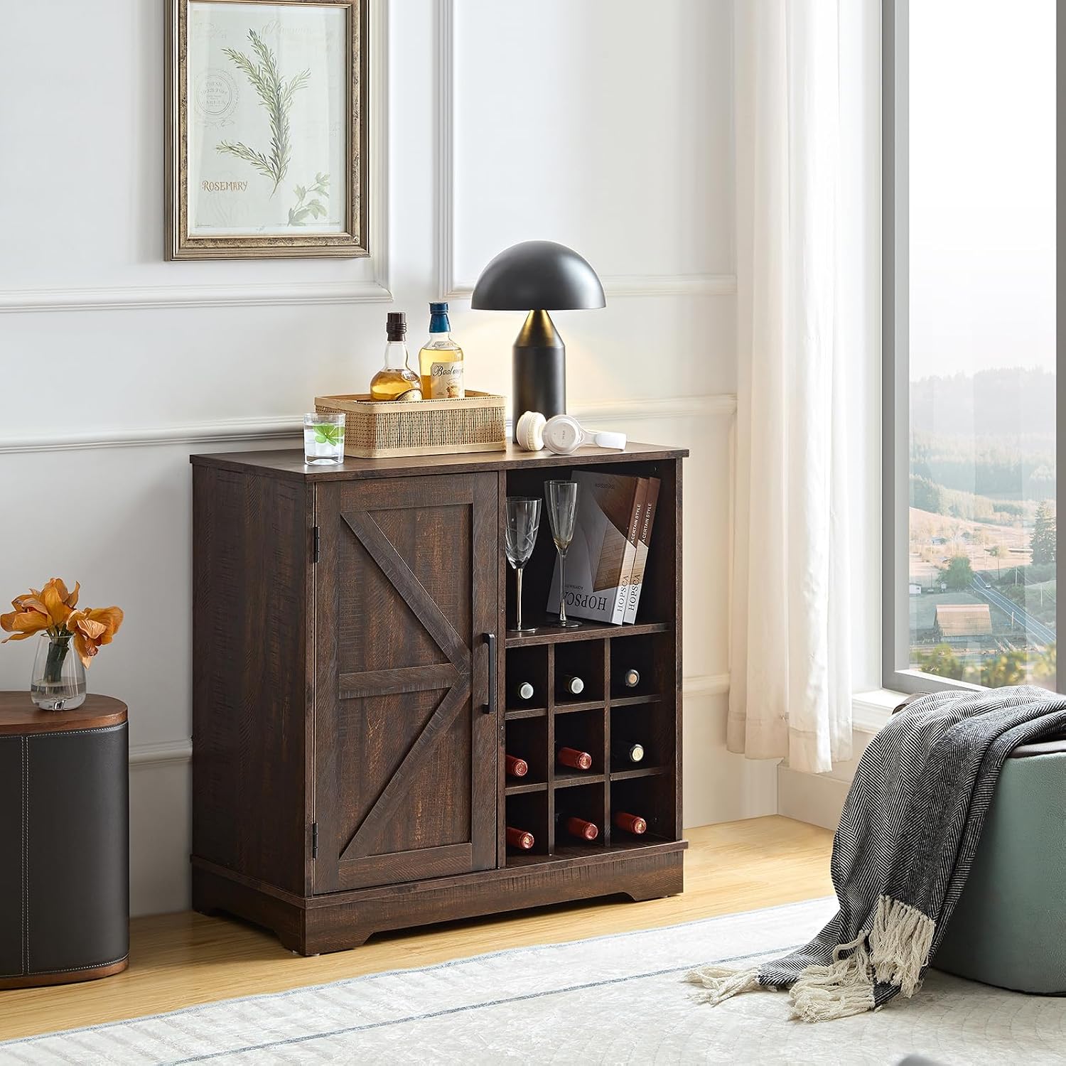 Farmhouse Bar Cabinet Wine Rac - Home Bar Shelves recension och pris