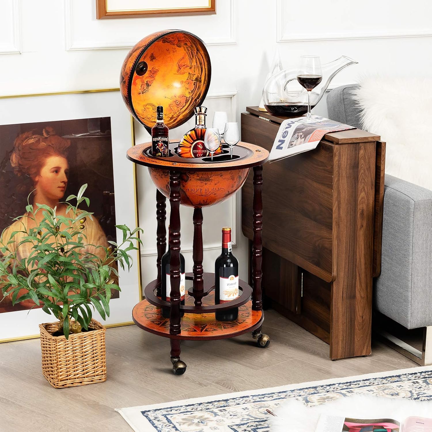Globe Bar Cart Liquor Bar Cabi - Home Bar Shelves recension och pris