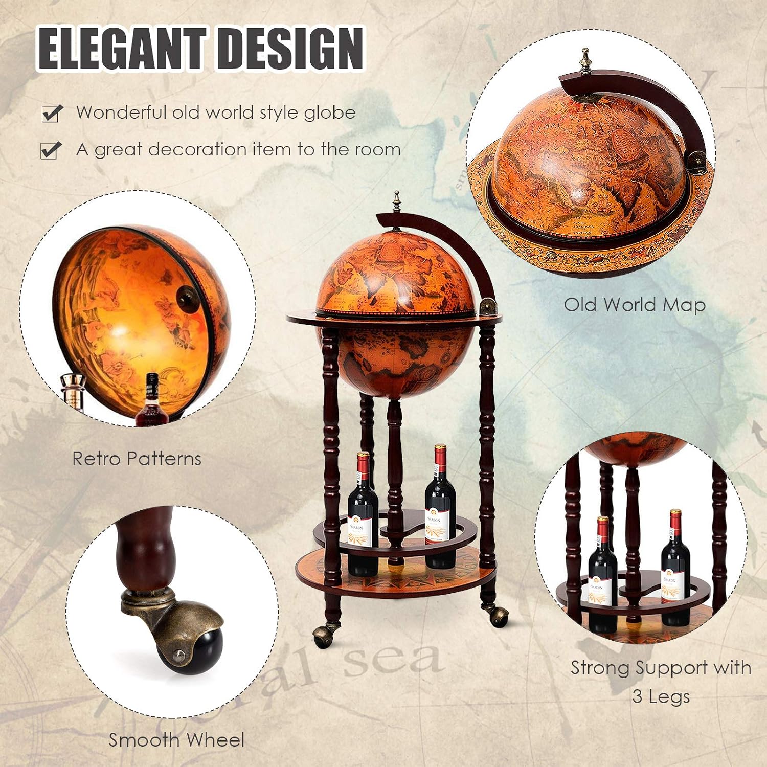 Globe Bar Cart Liquor Bar Cabi - Home Bar Shelves recension och pris