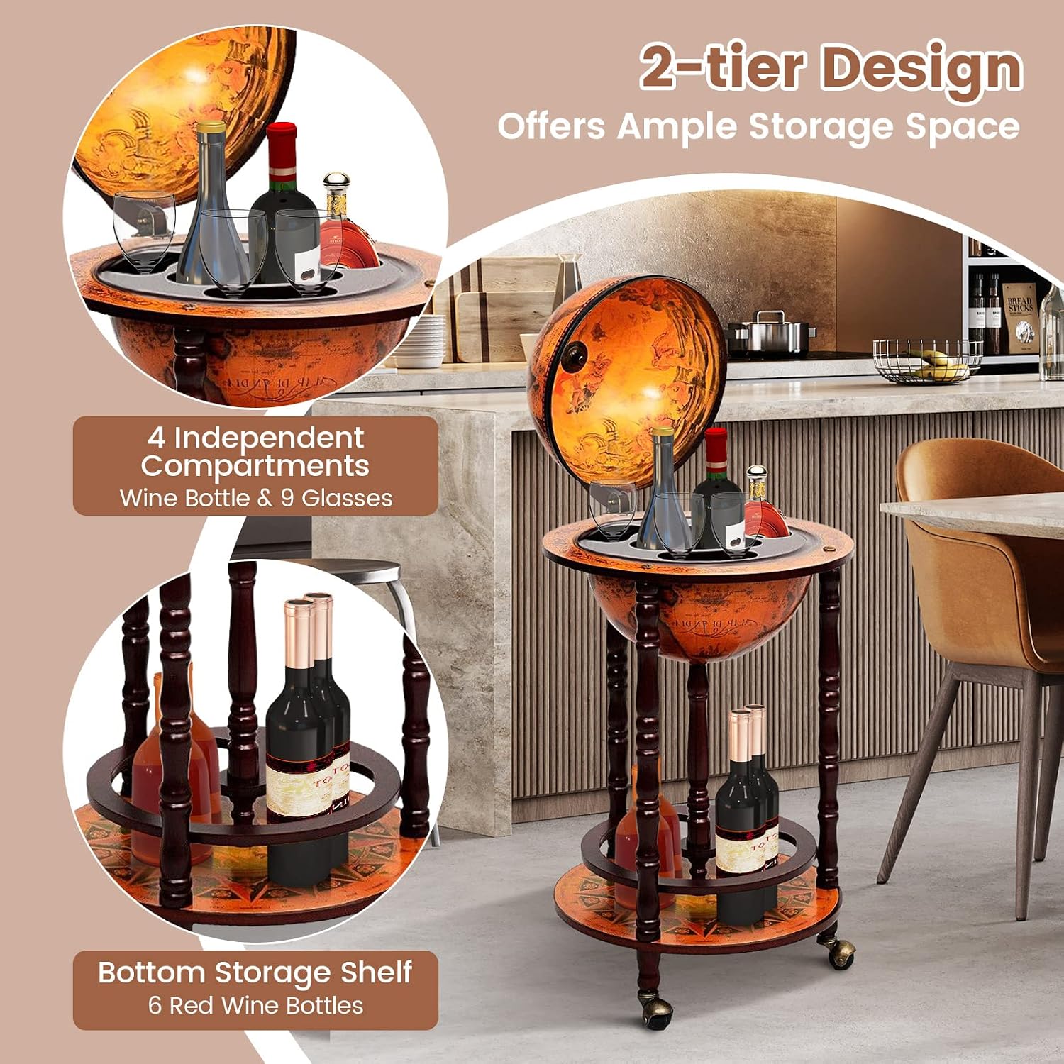 Globe Bar Cart Liquor Bar Cabi - Home Bar Shelves recension och pris