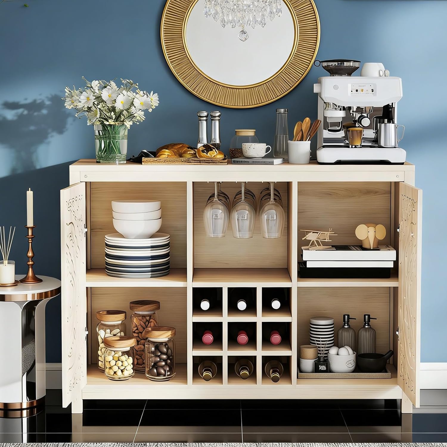 Wood Bar Cabinet with Adjustab - Home Bar And Cabinet recension och pris