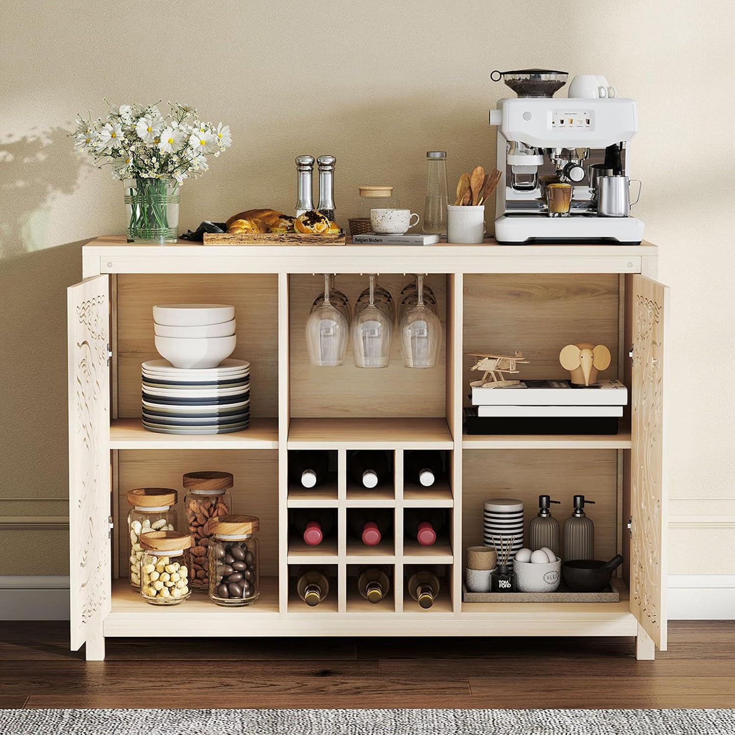 Wood Bar Cabinet with Adjustab - Home Bar And Cabinet recension och pris