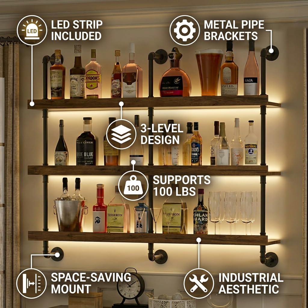 Wall Mounted Wine Rack With LE - Home Bar Shelves recension och pris