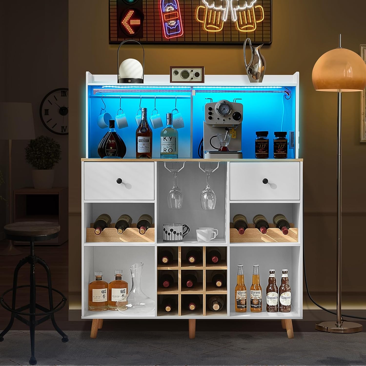 Wine Bar Cabinet with Power Ou - Home Bar Shelves recension och pris