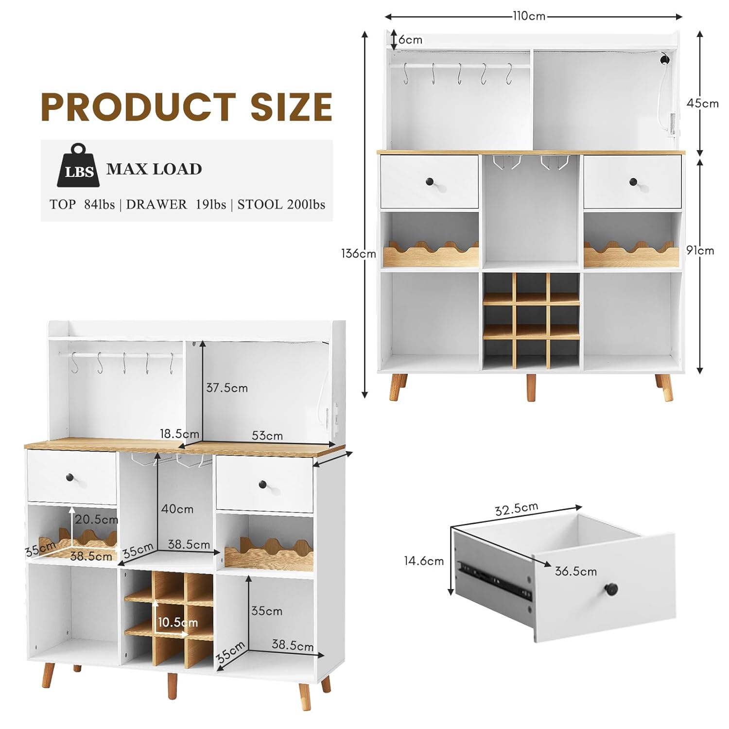 Wine Bar Cabinet with Power Ou - Home Bar Shelves recension och pris
