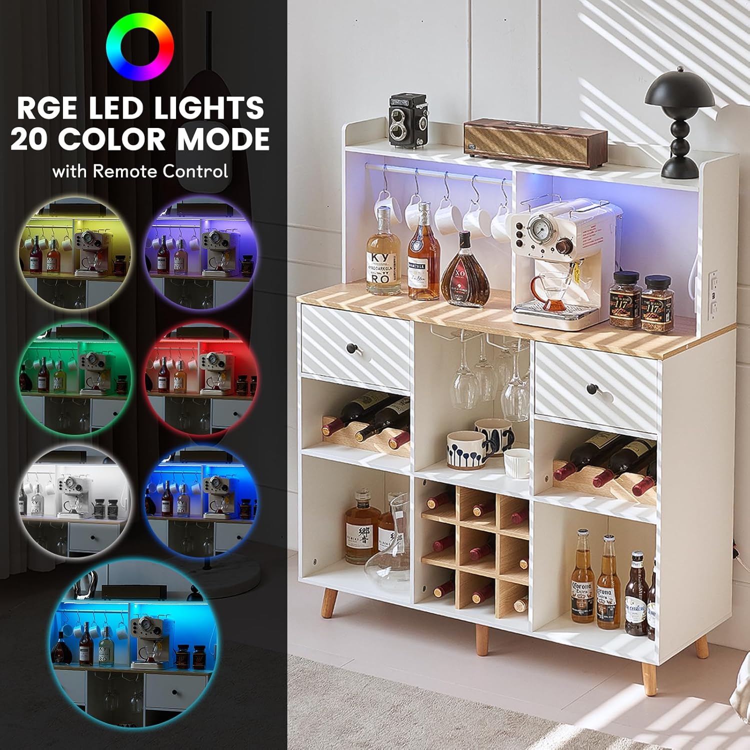 Wine Bar Cabinet with Power Ou - Home Bar Shelves recension och pris