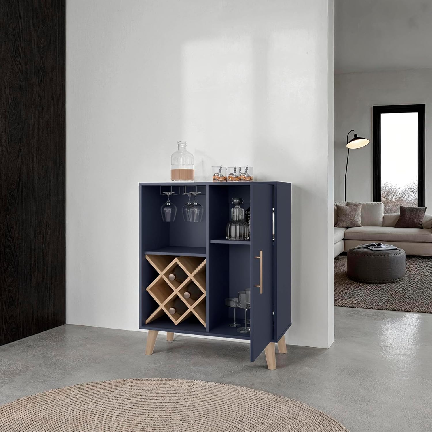 Oak Blue Bar Cabinet 4 Shelves - Home Bar Shelves recension och pris